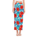 Blue Tropical Hibiscus Pattern Print Side Slit Maxi Skirt