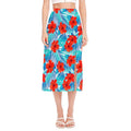 Blue Tropical Hibiscus Pattern Print Side Slit Midi Skirt