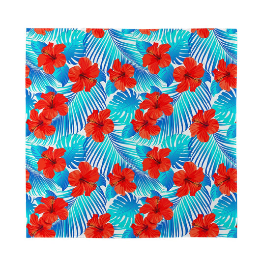 Blue Tropical Hibiscus Pattern Print Silk Bandana