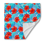 Blue Tropical Hibiscus Pattern Print Silk Bandana
