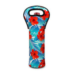 Blue Tropical Hibiscus Pattern Print Single Neoprene Wine Tote