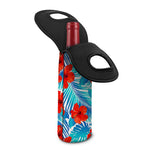 Blue Tropical Hibiscus Pattern Print Single Neoprene Wine Tote