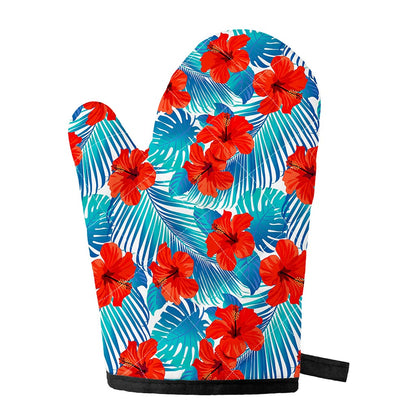 Blue Tropical Hibiscus Pattern Print Single Oven Mitt