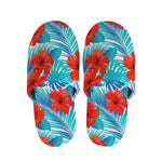 Blue Tropical Hibiscus Pattern Print Slippers