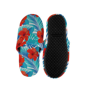 Blue Tropical Hibiscus Pattern Print Slippers