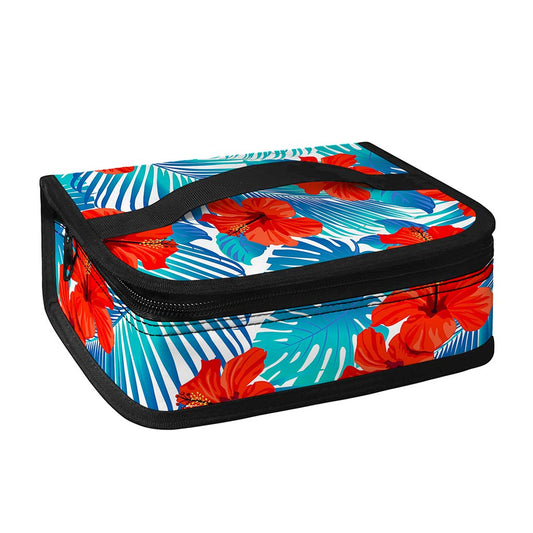 Blue Tropical Hibiscus Pattern Print Small Lunch Bag