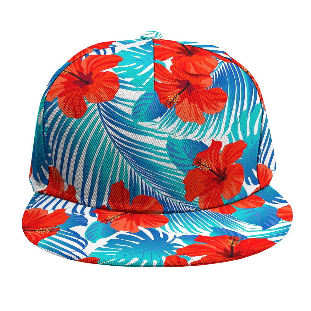 Blue Tropical Hibiscus Pattern Print Snapback Cap