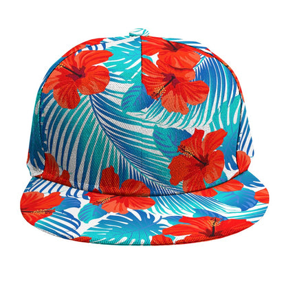 Blue Tropical Hibiscus Pattern Print Snapback Cap