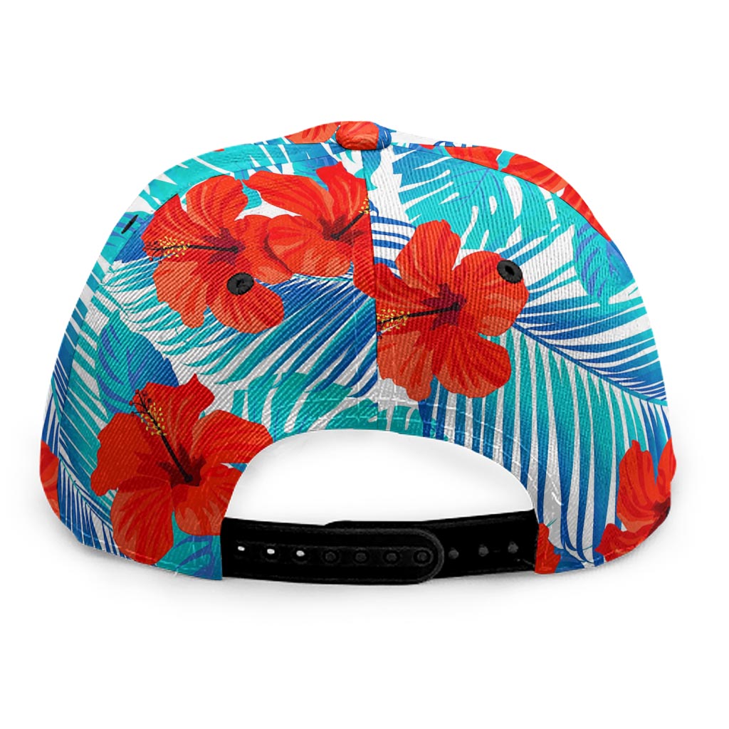 Blue Tropical Hibiscus Pattern Print Snapback Cap
