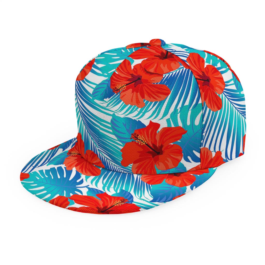 Blue Tropical Hibiscus Pattern Print Snapback Cap