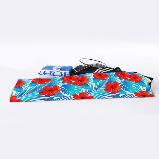 Blue Tropical Hibiscus Pattern Print Sports Towel