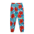 Blue Tropical Hibiscus Pattern Print Sweatpants