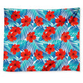 Blue Tropical Hibiscus Pattern Print Tapestry