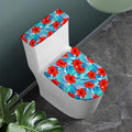 Blue Tropical Hibiscus Pattern Print Toilet Lid And Tank Cover Set