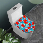 Blue Tropical Hibiscus Pattern Print Toilet Lid Cover