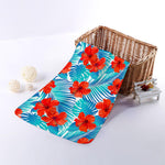 Blue Tropical Hibiscus Pattern Print Towel