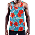 Blue Tropical Hibiscus Pattern Print Men's Workout Tank Top