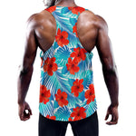 Blue Tropical Hibiscus Pattern Print Training Tank Top
