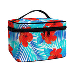 Blue Tropical Hibiscus Pattern Print Travel Makeup Bag