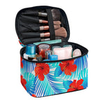 Blue Tropical Hibiscus Pattern Print Travel Makeup Bag