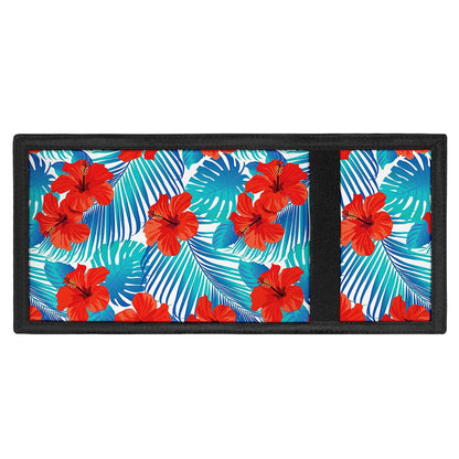 Blue Tropical Hibiscus Pattern Print Trifold Wallet
