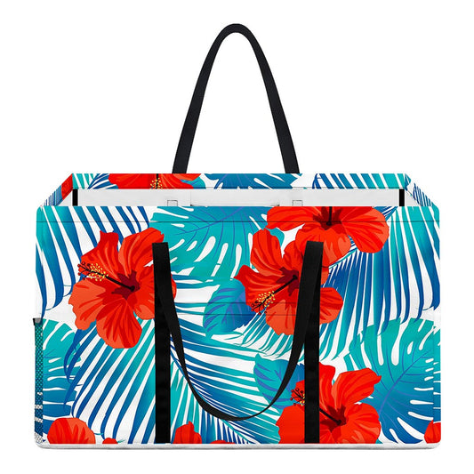 Blue Tropical Hibiscus Pattern Print Utility Tote Bag