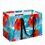Blue Tropical Hibiscus Pattern Print Utility Tote Bag