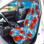 Blue Tropical Hibiscus Pattern Print Waterproof Car Seat Cover