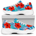 Blue Tropical Hibiscus Pattern Print White Chunky Shoes