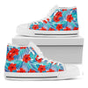 Blue Tropical Hibiscus Pattern Print White High Top Sneakers