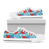 Blue Tropical Hibiscus Pattern Print White Low Top Sneakers