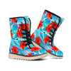 Blue Tropical Hibiscus Pattern Print Winter Boots