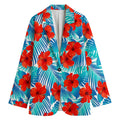 Blue Tropical Hibiscus Pattern Print Women's Blazer
