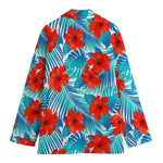 Blue Tropical Hibiscus Pattern Print Women's Blazer