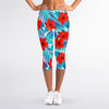 Blue Tropical Hibiscus Pattern Print Women's Capri Leggings