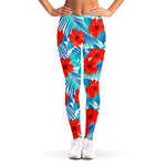 Blue Tropical Hibiscus Pattern Print Women's Leggings