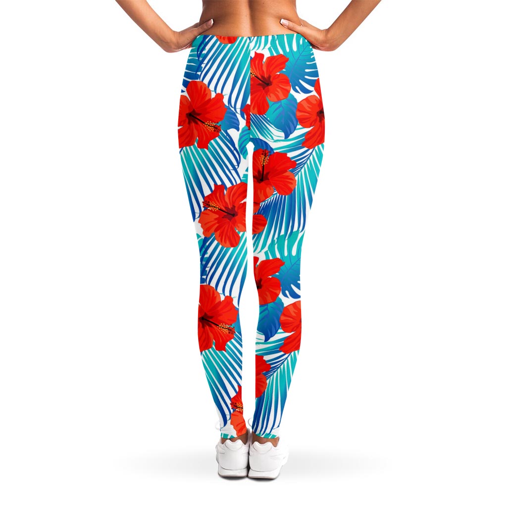 Blue Tropical Hibiscus Pattern Print Women's Leggings