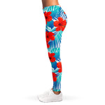 Blue Tropical Hibiscus Pattern Print Women's Leggings