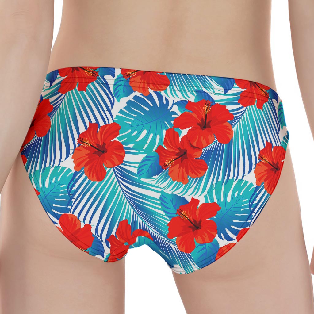 Blue Tropical Hibiscus Pattern Print Women's Panties