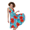 Blue Tropical Hibiscus Pattern Print Women's Sleeveless Dress