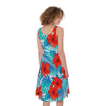 Blue Tropical Hibiscus Pattern Print Women's Sleeveless Dress