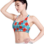 Blue Tropical Hibiscus Pattern Print Women's Sports Bra