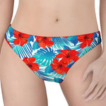 Blue Tropical Hibiscus Pattern Print Women's Thong