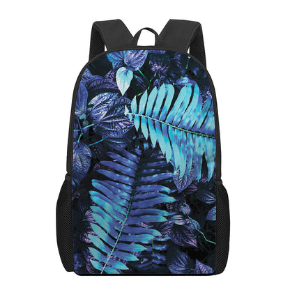 Blue Tropical Leaves Print 17 Inch Backpack