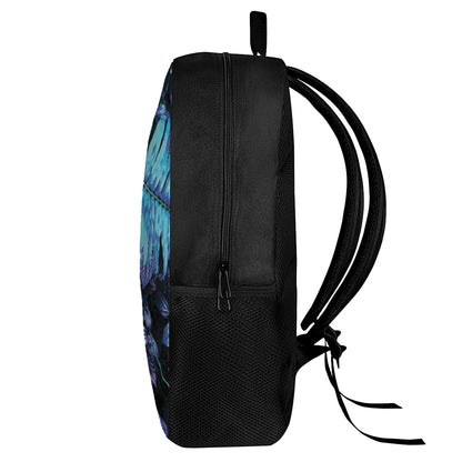 Blue Tropical Leaves Print 17 Inch Backpack