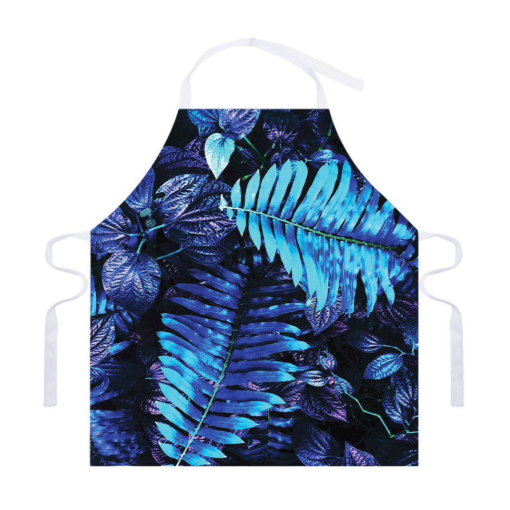 Blue Tropical Leaves Print Adjustable Apron