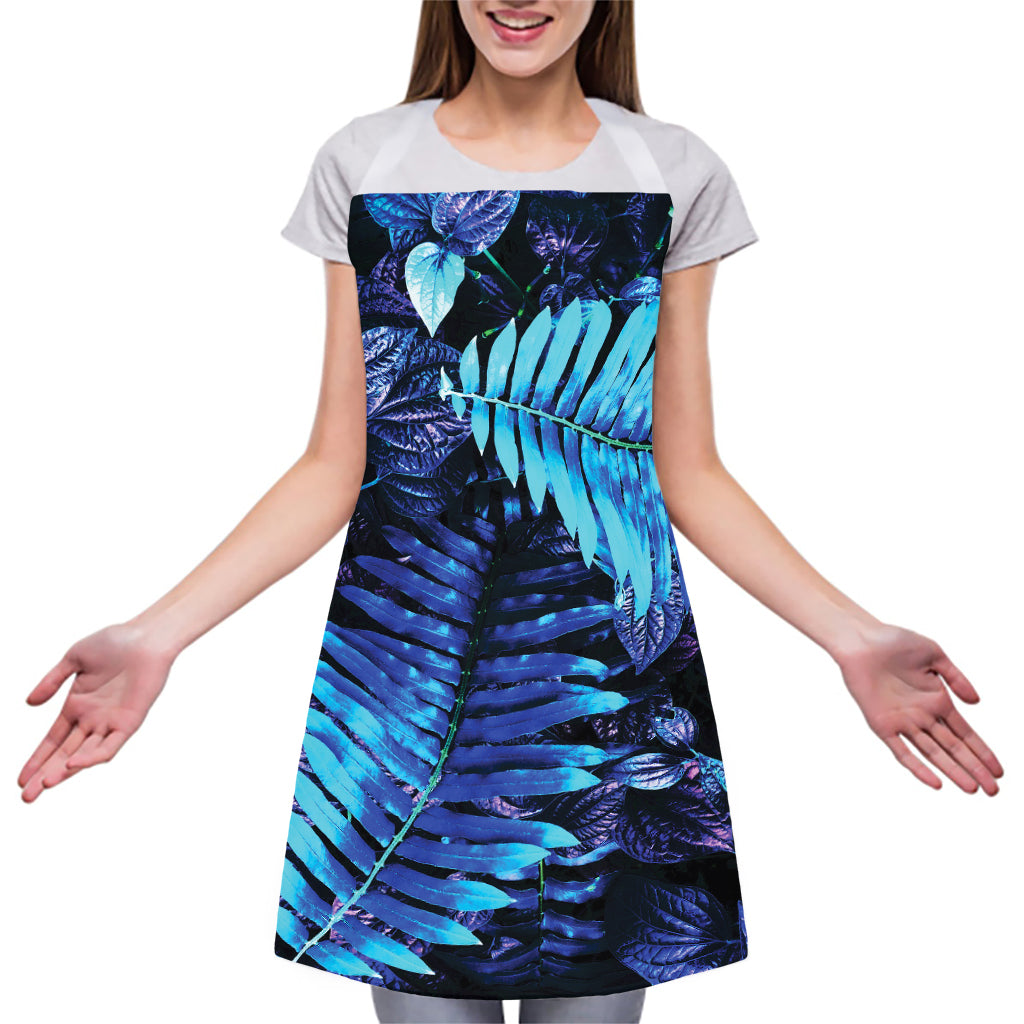 Blue Tropical Leaves Print Adjustable Apron