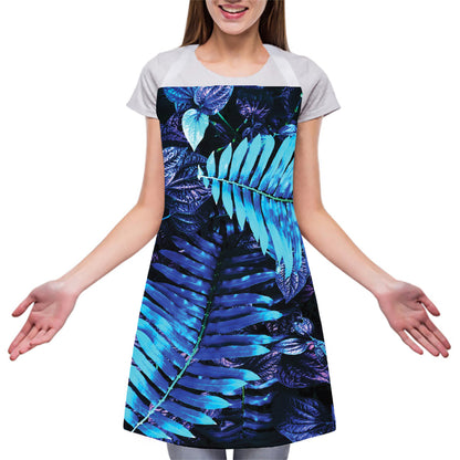Blue Tropical Leaves Print Adjustable Apron