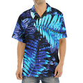 Blue Tropical Leaves Print Aloha Shirt
