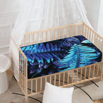 Blue Tropical Leaves Print Baby Crib Sheet